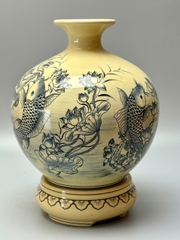 Bình hút lộc cá chép hoa sen H30 gốm chu đậu truyền thống