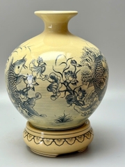 Bình hút lộc cá chép hoa sen H30 gốm chu đậu truyền thống