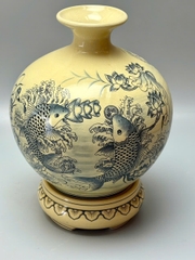 Bình hút lộc cá chép hoa sen H30 gốm chu đậu truyền thống