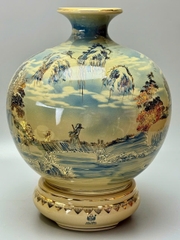 Bình hút lộc H35 vs H45 sơn thủy hữu tình vân mây xanh coban gốm chu đậu vẽ vàng