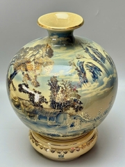 Bình hút lộc H35 vs H45 sơn thủy hữu tình vân mây xanh coban gốm chu đậu vẽ vàng