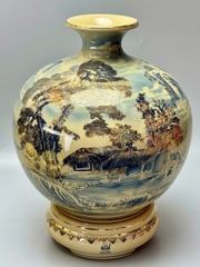 Bình hút lộc H35 vs H45 sơn thủy hữu tình vân mây xanh coban gốm chu đậu vẽ vàng