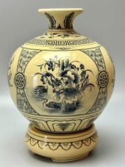 Bình hút lộc tứ cảnh tùng cúc sen đào H30 gốm chu đậu truyền thống