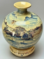 Bình hút tài lộc H35 vs H40 làng quê sơn thủy hữu tình vân mây xanh coban gốm Chu Đậu vẽ vàng 24k