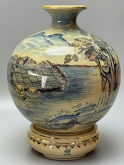 Bình hút tài lộc H35 vs H40 làng quê sơn thủy hữu tình vân mây xanh coban gốm Chu Đậu vẽ vàng 24k