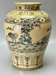 Bình thiên nga cao 33cm gốm Chu Đậu kẻ vàng 24k