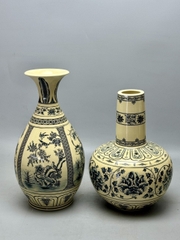 Cặp bình hoa làm tỳ bà cao 38cm và 43cm gốm Chu Đậu truyên thống