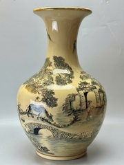 Bình phú quý H65 cảnh quê hương gốm Chu Đậu vẽ vàng