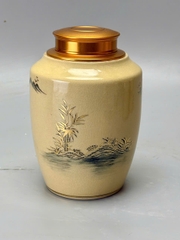 Hộp Đựng Trà Cảnh Làng Quê Cao 18cm Gốm Chu Đậu Vẽ Vàng
