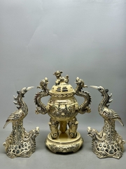 Set Vip bộ đồ thở đỉnh hạc vẽ vàng 24k gốm Chu Đậu