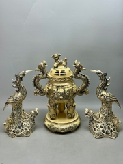 Lư hương đỉnh hạc cao 52cm vẽ vàng 24k gốm Chu Đậu