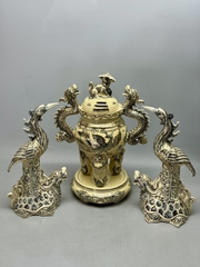 Set Vip bộ đồ thở đỉnh hạc vẽ vàng 24k gốm Chu Đậu