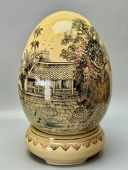 Trứng Tài Lộc Cao 55cm Phong Cảnh Làng Quê Việt Nam Xưa Gốm Vẽ Vàng 24k