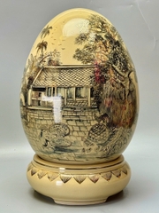 Trứng Tài Lộc Cao 55cm Phong Cảnh Làng Quê Việt Nam Xưa Gốm Vẽ Vàng 24k
