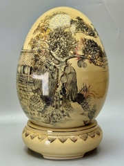 Trứng Tài Lộc Cao 55cm Phong Cảnh Làng Quê Việt Nam Xưa Gốm Vẽ Vàng 24k