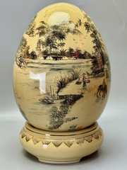 Trứng Tài Lộc Cao 55cm Phong Cảnh Làng Quê Việt Nam Xưa Gốm Vẽ Vàng 24k