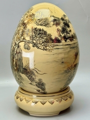 Trứng Tài Lộc Cao 55cm Phong Cảnh Làng Quê Việt Nam Xưa Gốm Vẽ Vàng 24k