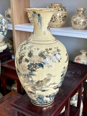 Bảo bình chim đào vẽ vàng 24k gốm Chu Đậu