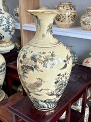 Bảo bình chim đào vẽ vàng 24k gốm Chu Đậu