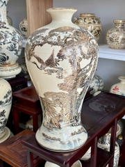 Mai bình tùng hạc H60 vẽ vàng 24k gốm Chu Đậu