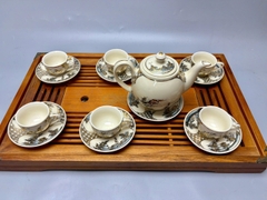 Bộ ấm chén hoa chanh nhị cảnh đồng quê vẽ vàng 24k Chu Đậu