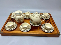 Bộ ấm chén hoa chanh nhị cảnh đồng quê vẽ vàng 24k Chu Đậu