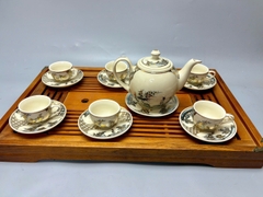 Bộ ấm chén hoa chanh nhị cảnh đồng quê vẽ vàng 24k Chu Đậu