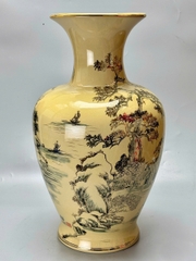 Bình đại phúc cao 68cm cảnh làng quê gốm Chu Đậu vẽ vàng 24k