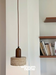 Đèn thả đá travertine hình trụ, đèn thả đầu giường