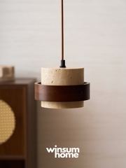 Đèn thả Cole chất liệu đá travertine kết hợp vòng gỗ