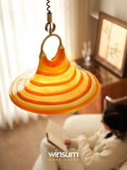 Đèn thả trần sọc cam cổ điển Morning Glory, dây lò xo có thể chỉnh độ cao