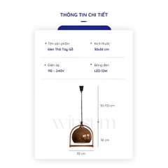 Đèn thả trần thủy tinh màu nâu tay gỗ cổ điển, đèn treo winsum dây lò xo -  DPB10