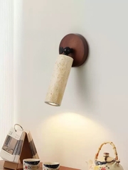Đèn tường đá travertine thân trụ, đế gỗ