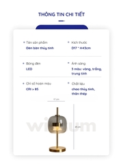 Đèn bàn thủy tinh xám khói thân thép -DBB013