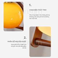 Đèn thả trần thủy tinh màu nâu tay gỗ cổ điển, đèn treo winsum dây lò xo -  DPB10