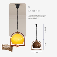 Đèn thả trần thủy tinh màu nâu tay gỗ cổ điển, đèn treo winsum dây lò xo -  DPB10