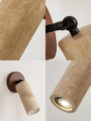 Đèn tường đá travertine thân trụ, đế gỗ