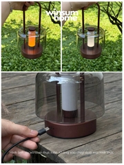 Đèn bàn thủy tinh không dây, đèn ngoài trời trang trí bàn ăn có tay xách, sạc điện USB - DBA02