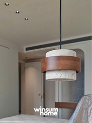 Đèn thả Cole chất liệu đá travertine kết hợp vòng gỗ