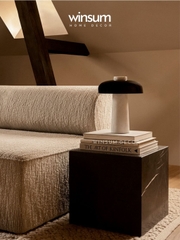 Đèn bàn thân đá Travertine, đèn ngủ để đầu giường, đèn đọc sách thiết kế Đan Mạch - DBB011