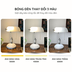 Đèn bàn Banker chụp đèn thủy tinh trắng bóng đèn 3 chế độ sáng WINSUM - DBB03