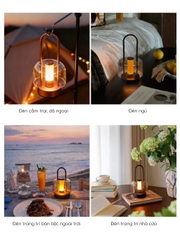 Đèn bàn thủy tinh không dây, đèn ngoài trời trang trí bàn ăn có tay xách, sạc điện USB - DBA02