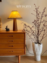 Đèn để bàn thân gỗ nguyên khối, chao vải da phong cách vintage, đèn hình nấm - DBB08