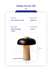 Đèn bàn thân đá Travertine, đèn ngủ để đầu giường, đèn đọc sách thiết kế Đan Mạch - DBB011