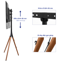 Giá đỡ TV tripod 3 chân gỗ, có thể xoay sang trái phải TV 45-65 inch - K03