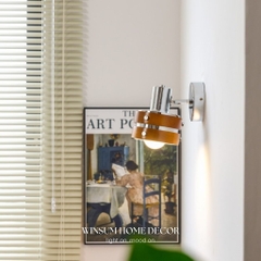 Đèn tường, đèn spot light viền gỗ óc chó có thể xoay 2 bên, đèn gắn đầu giường, lối ra vào - DTB03
