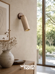 Đèn tường đá travertine thân trụ, đế gỗ