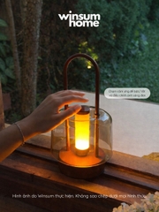 Đèn bàn thủy tinh không dây, đèn ngoài trời trang trí bàn ăn có tay xách, sạc điện USB - DBA02
