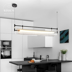 Đèn thả quầy pha chế quán cafe, đèn thanh dài thả bàn ăn led linear khung sắt chụp đèn acrylic - DPB
