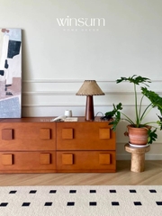 Đèn để bàn thân gỗ nguyên khối, chao vải da phong cách vintage, đèn hình nấm - DBB08